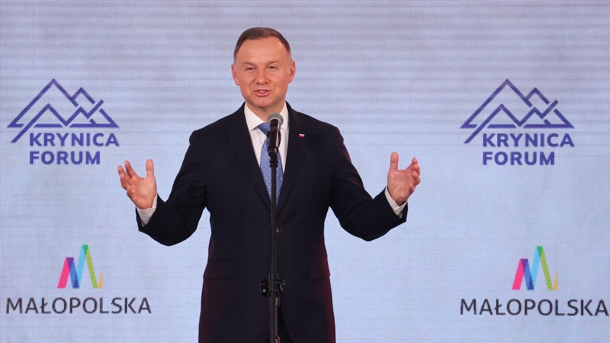 Prezydent Andrzej Duda podczas wystąpienia w Krynicy