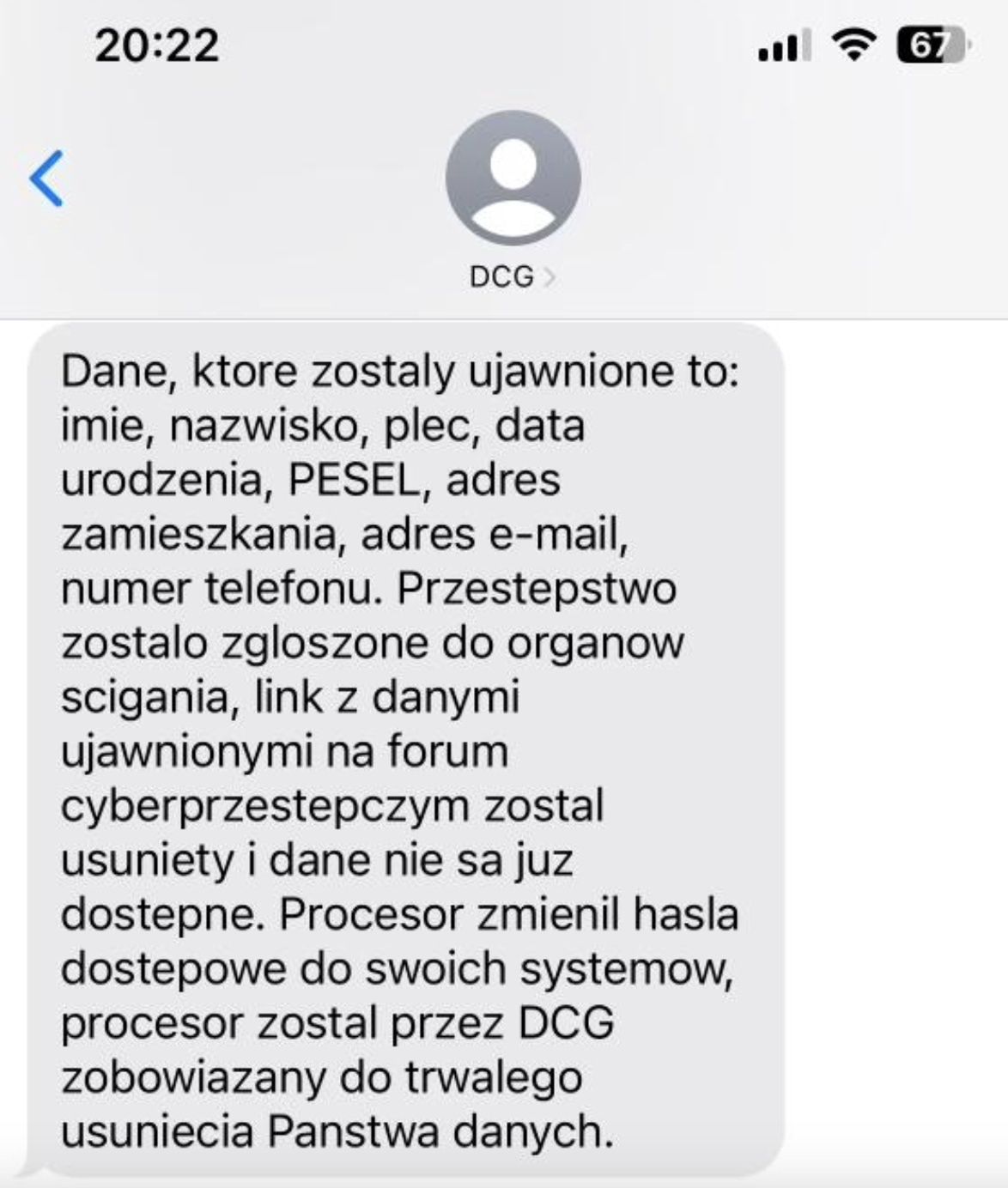 Druga wiadomość z DCG, w której pojawiły się szczegóły dotyczące wycieku