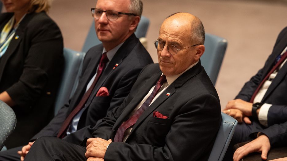 Nowy Jork, USA, 20.09.2023. Minister spraw zagranicznych Zbigniew Rau podczas sesji Rady Bezpieczeństwa ONZ podczas otwartej debaty na temat Ukrainy, 20 bm. w Nowym Jorku. (al/mr) PAP/Andrzej Lange