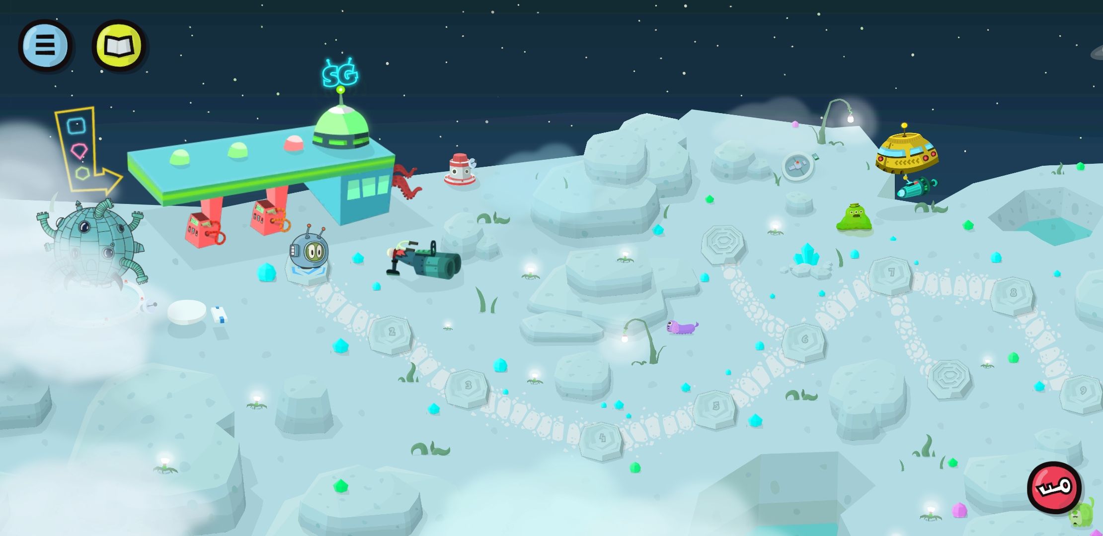 plansza z kolejnymi poziomami gry i menu