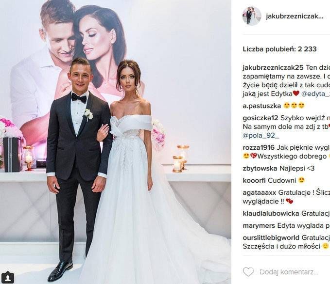 Kuba Rzeźniczak i Edyta Zając w dniu ich ślubu