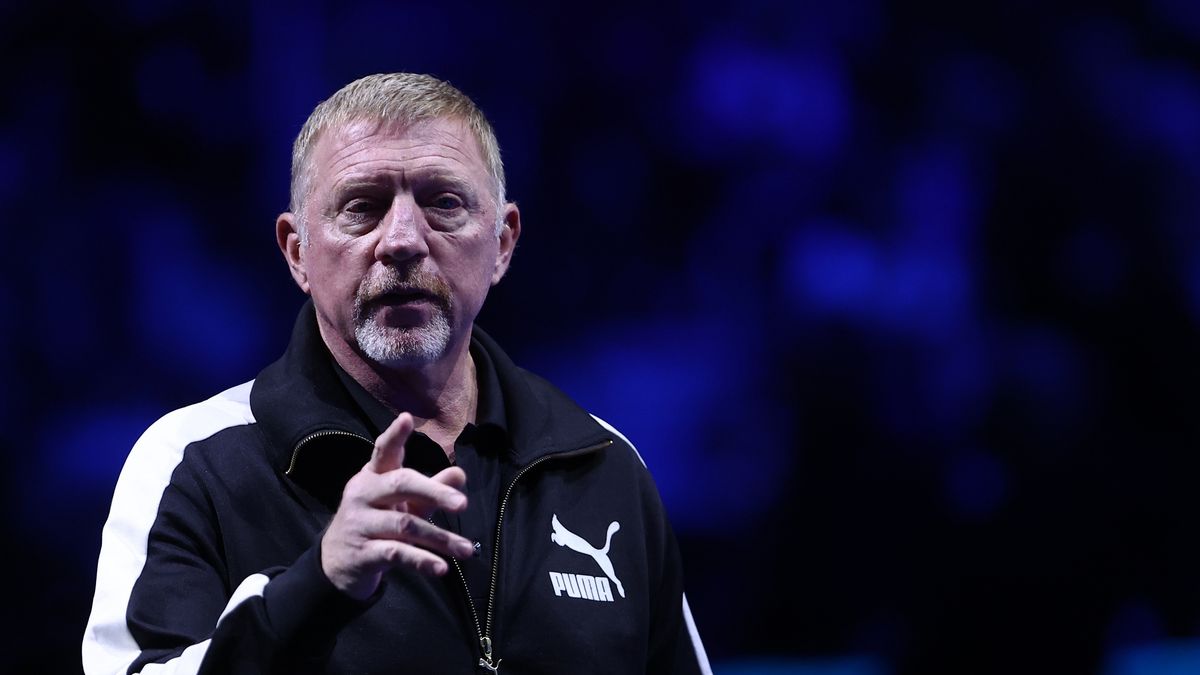 PALA ALPITOUR, TORINO, ITALY - 2023/11/12: Boris Becker, German former tennis player and coach of Denmark's Holger Rune looks on during the Round Robin singles match between Novak Djokovic of Serbia and Holger Rune of Denmark on Day One of the Nitto ATP World Tour Finals. Novak Djokovic wins 7-6, 6-7 , 6-3 over Holger Rune. (Photo by Marco Canoniero/LightRocket via Getty Images)