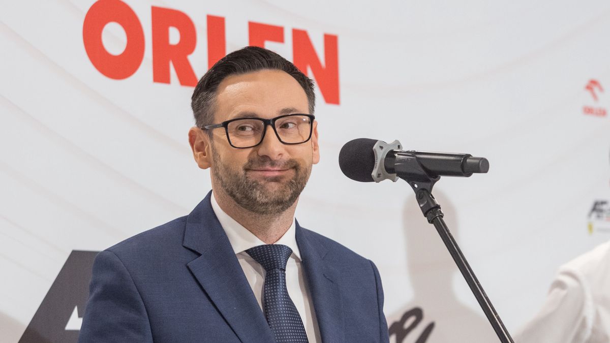 PKN Orlen President Daniel Obajtek and Robert Kubica are attending a press conference where Robert Kubica is being announced as an AF Corse Ferrari driver in Warsaw, Poland, on November 29, 2023. (Photo by Foto Olimpik/NurPhoto via Getty Images)