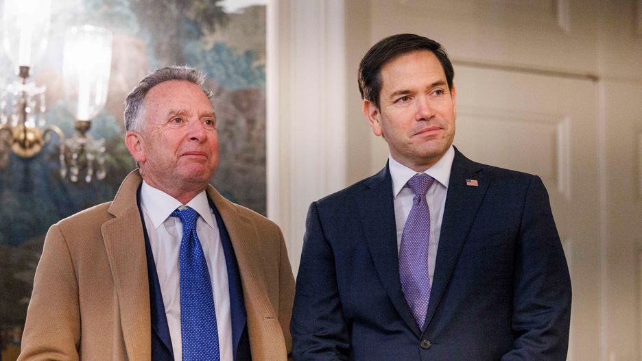 Steve Witkoff, US special envoy to the Middle East, left, and Marco Rubio, US secretary of state, right, watch as US President Donald Trump and US schoolteacher Marc Fogel, who had been detained in Russia, not pictured, speak in the Diplomatic Reception Room of the White House in Washington, DC, US, on Tuesday, Feb. 11, 2025. The exchange comes as Trump is intensifying his efforts to broker a peace accord between Russia and Ukraine he promised on the campaign trail. Photographer: Aaron Schwartz/CNP/Bloomberg via Getty Images