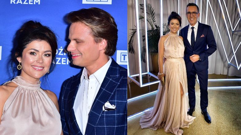 Katarzyna Cichopek i Marcin Hakiel pozują na ściance