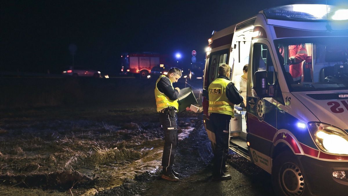 Wypadek na S3 - dwie osoby nie ?yj?, a cztery s? ranne07.02.2016 Zielona Gora Smiertelny wypadek drogowy na S3 kolo Zielonej Gory. Mercedes uderzyl w citroena i wypadl z drogi 100 m od trasy. Zginely dwie osoby, to mezczyzni. Ranne zostaly cztery osoby. Dwie kobiety sa w szpitalu w ciezkim stanie. N/z Policjanci z drogowki przy karetce z ofiarami wypadku drogowego    fot. Piotr Jedzura/REPORTERPiotr Jedzura/REPORTER