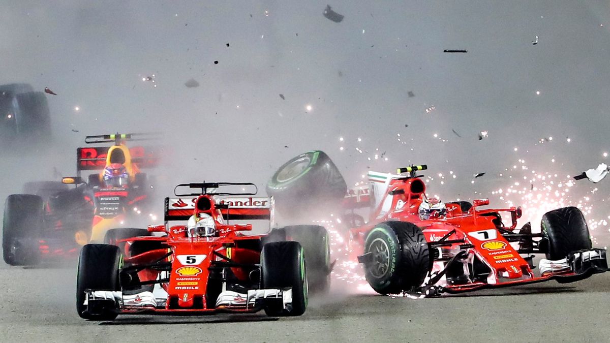 Karambol z udziałem Raikkonena i Vettela
