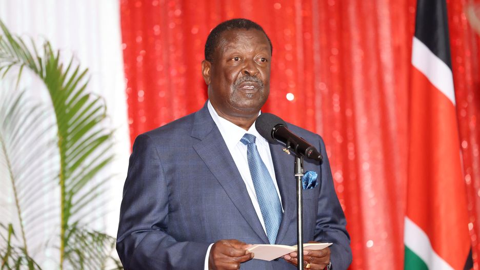 NAIROBI, KENYA - OCTOBER 31: Musalia Mudavadi, Prime Cabinet Secretary of Kenya, gives a speech at a State Banquet hosted by President Ruto at State House, along with distinguished guests from Kenya and the United Kingdom on October 31, 2023 in Nairobi, Kenya. King Charles III and Queen Camilla are visiting Kenya for four days at the invitation of Kenyan President William Ruto, to celebrate the relationship between the two countries. The visit comes as Kenya prepares to commemorate 60 years of independence. (Photo by Chris Jackson/Getty Images)