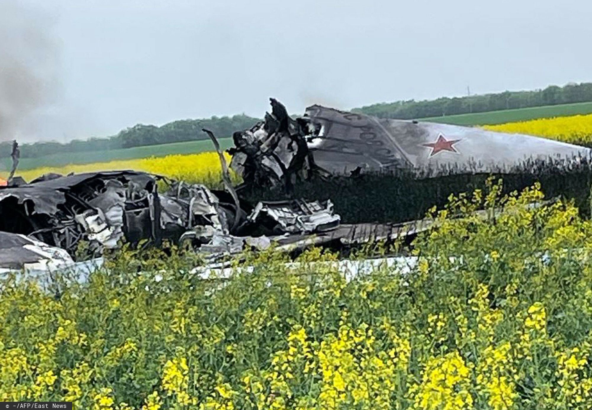 Temporary
This hand out photograph released on April 19, 2024 by the Governor of Russia's Stavropol Krai, Vladimir Vladimirov, shows the remains of a Russian Tu-22M3 long-range strategic bomber crashed in an agricultural field outside Stavropol. Ukraine said same morning that for the first time since Russia's offensive that its forces had downed a long-range bomber used to fire cruise missiles at cities across the war-battered country. (Photo by Governor of Stavropol Krai / AFP) / RESTRICTED TO EDITORIAL USE - MANDATORY CREDIT "AFP PHOTO / Governor of Stavropol Krai " - NO MARKETING NO ADVERTISING CAMPAIGNS - DISTRIBUTED AS A SERVICE TO CLIENTS
-