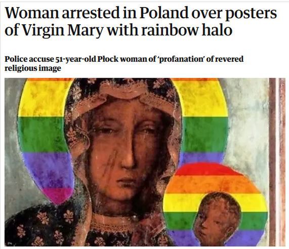 "Maryja z tęczą". Ten plakat obiegł światowe media, które cytują Kaczyńskiego
