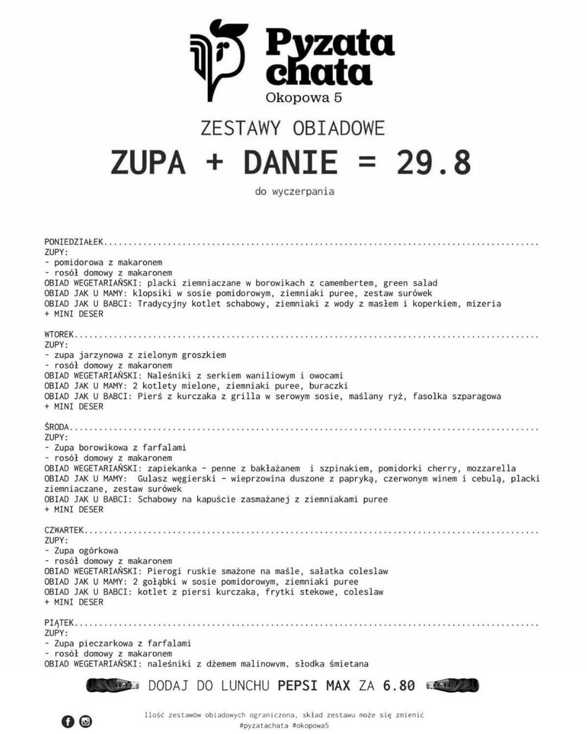 Pyzata Chata lunch 10-14 marca 2025 r.