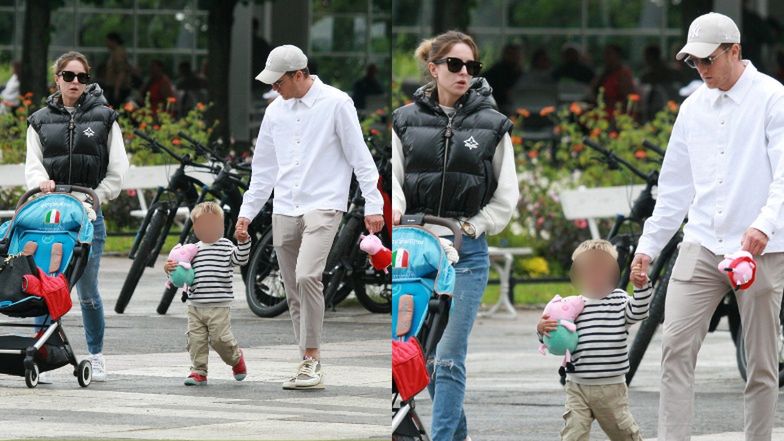 Piotr Zieliński spaceruje po Sopocie z żoną i synkiem