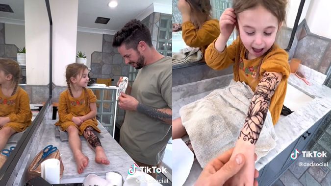 Wytatuował "rękaw" córce. Chciał sprawdzić, kiedy wyrzucą ją ze szkoły