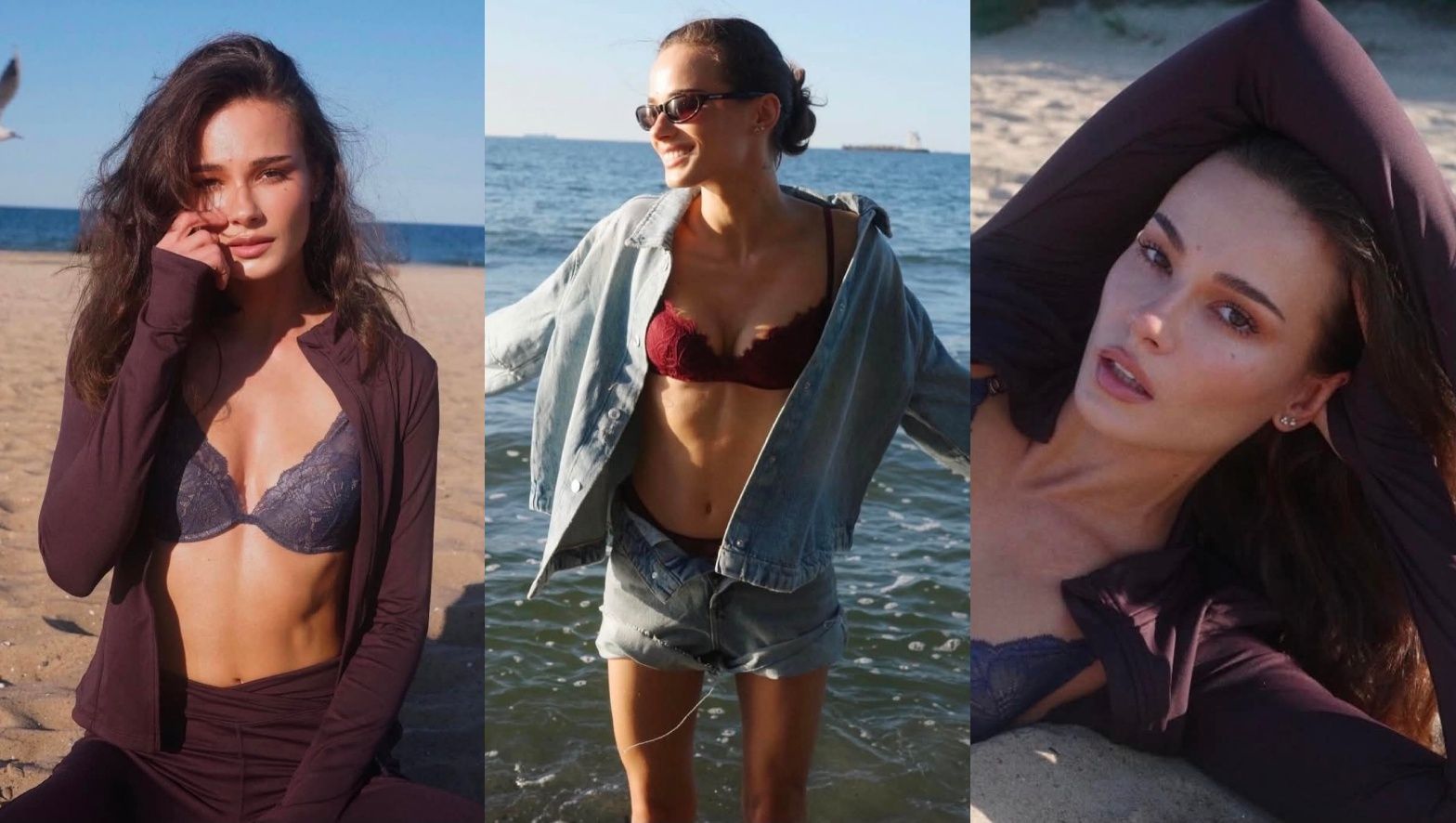 Natalia Szroeder w bieliźnie pręży się na plaży