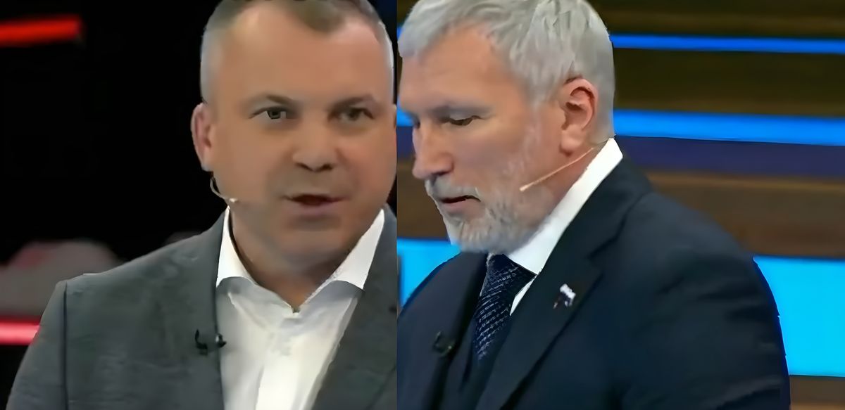 Gospodarz programu "60 minut" Jewgienij Popow i deputowany Dumy Aleksiej Żurawliow