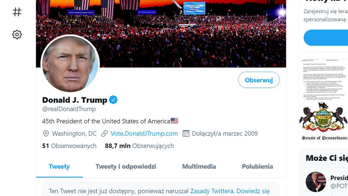 Twitter zablokował konto Donalda Trumpa