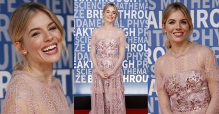Sienna Miller w różowej sukience na czerwonym dywanie