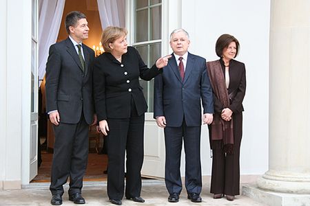 Angela Merkel i prezydent Kaczyński już na Helu