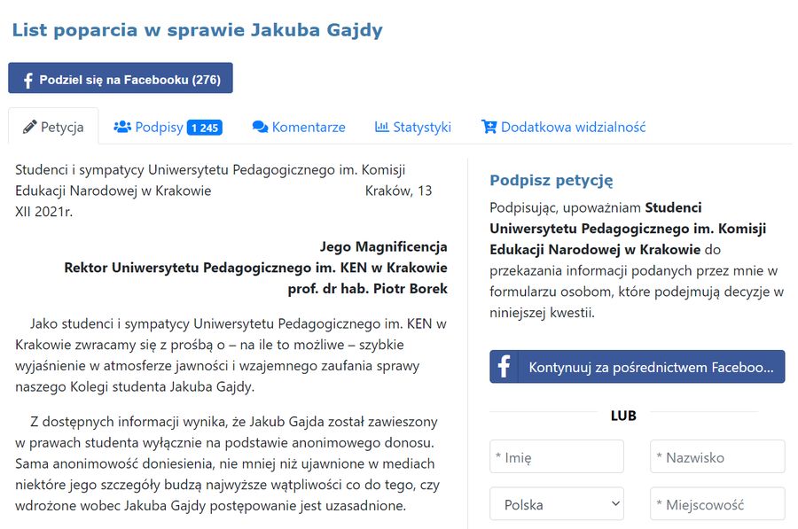 Petycja w sprawie Jakuba Gajdy