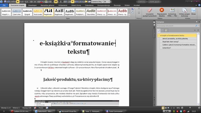 Okno Worda z wyłożeniem na wierzch używanych opcji