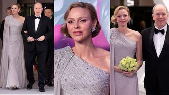 UŚMIECHNIĘTA księżna Charlene olśniewa na balu w Monako w kreacji z odkrytym ramieniem i mężem u boku (ZDJĘCIA)