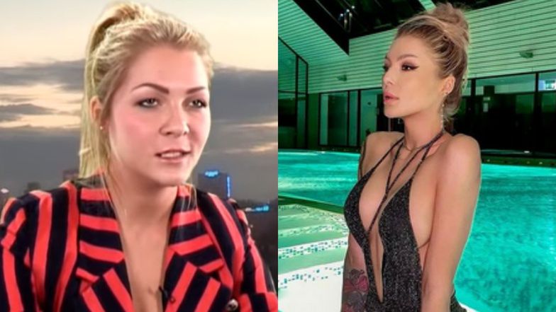 Odmieniona "Duża Ania" z "Warsaw Shore" pozuje, wynurzając się z basenu.