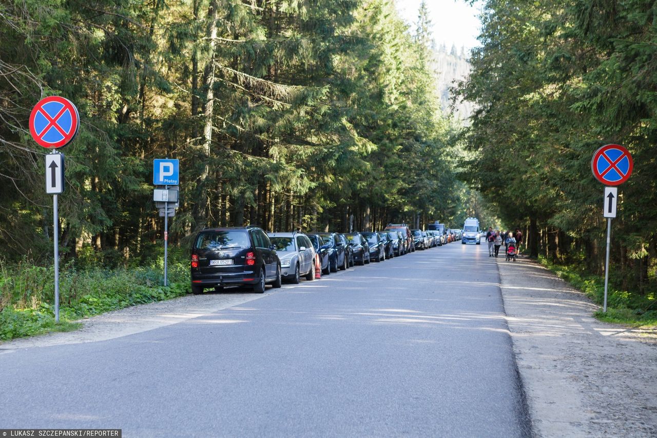 Wakacje 2020. Morskie Oko. Brak miejsc parkingowych na Palenicy Białczańskiej. Turyści muszą zawracać