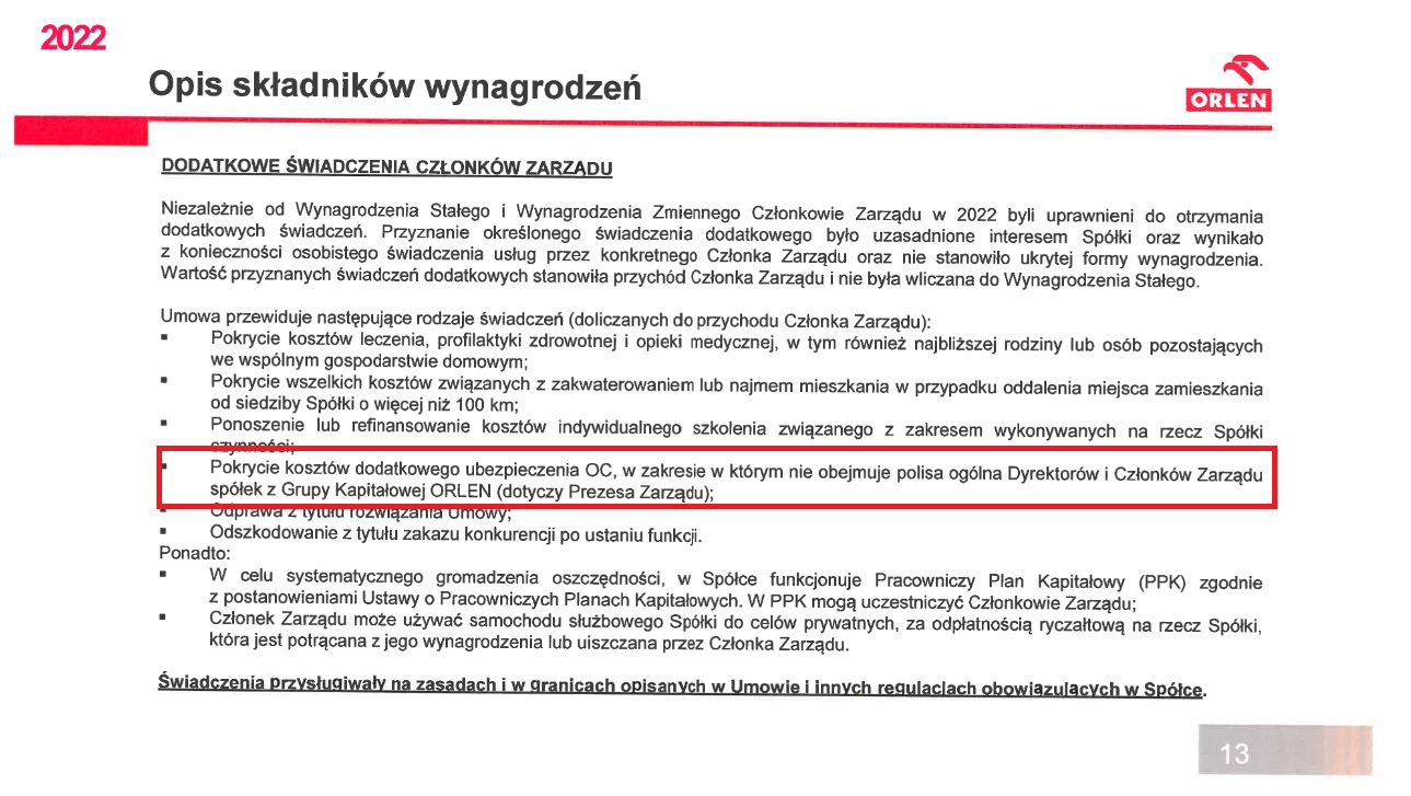 Fragment sprawozdania rady nadzorczej o wynagrodzeniach zarządu za 2022 r. 