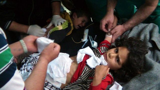 A handout image released by the Syrian opposition's Shaam News Network shows wounded Syrian children in the town of Qusayr in central Homs province on May 15, 2012. AFP PHOTO/HO/SHAAM NEWS NETWORK --- RESTRICTED TO EDITORIAL USE - MANDATORY CREDIT "AFP PHOTO / HO / SHAAM NEWS NETWORK" - NO MARKETING NO ADVERTISING CAMPAIGNS - DISTRIBUTED AS A SERVICE TO CLIENTS - AFP IS USING PICTURES FROM ALTERNATIVE SOURCES AS IT WAS NOT AUTHORISED TO COVER THIS EVENT, THEREFORE IT IS NOT RESPONSIBLE FOR ANY DIGITAL ALTERATIONS TO THE PICTURE'S EDITORIAL CONTENT, DATE AND LOCATION WHICH CANNOT BE INDEPENDENTLY VERIFIED ---