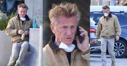 Naburmuszony Sean Penn zajada kanapkę w masce ochronnej, uprzednio myjąc ręce żelem antybakteryjnym (ZDJĘCIA)
