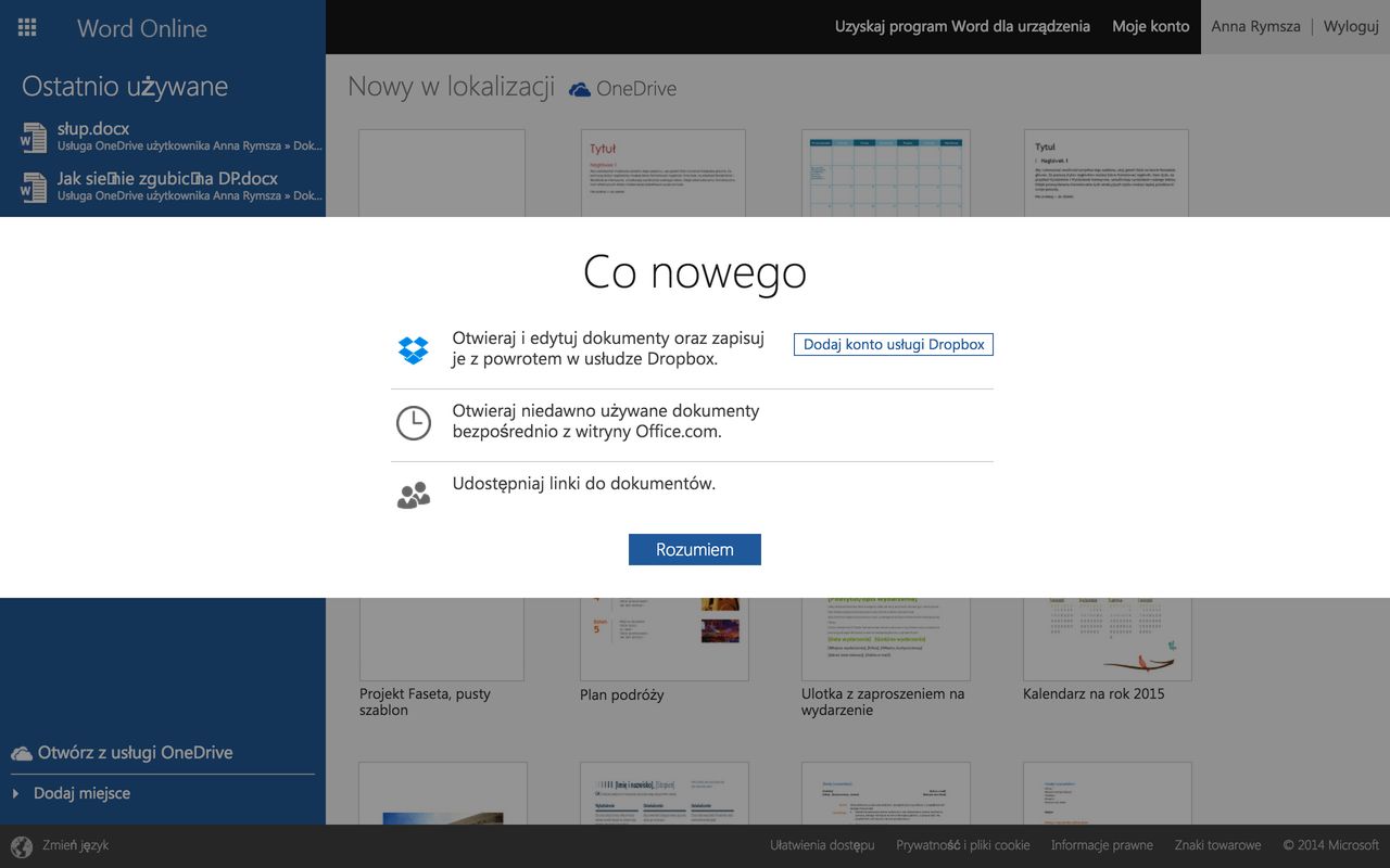Office Online już łączy się z Dropboksem
