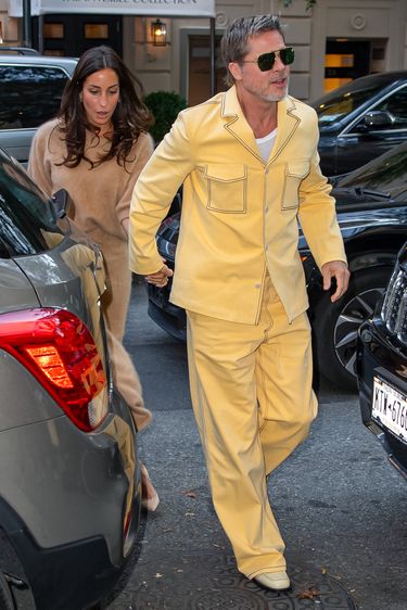 NEW YORK, NY - SEPTEMBER 09: Ines de Ramon and Brad Pitt are seen on September 09, 2024 in New York City.  (Photo by METROPOLIS/Bauer-Griffin/GC Images)