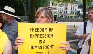 Protest Amnesty International przed ambasadą Arabii Saudyjskiej w Brukseli.