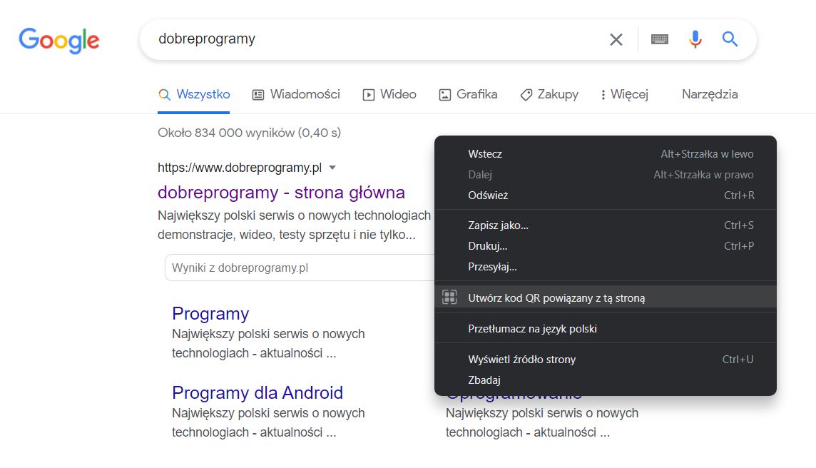 Eksperymenty z menu kontekstowym w Chrome Canary