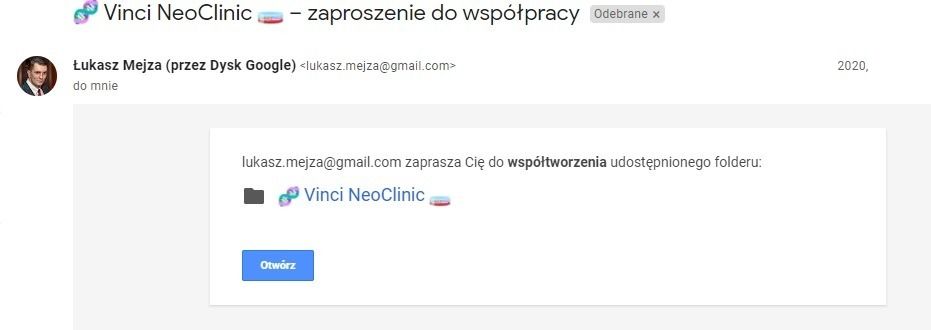 To Łukasz Mejza zapraszał do folderu Vinci Neoclinic.