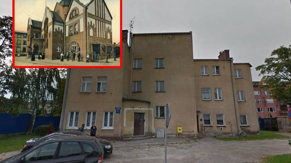 Dawny budynek stacji kolejowej  Elbląg Miasto (HUB Elbing Stadt) dziś jest zwykłym blokiem mieszkalnym. Zmiany przeprowadzane przez jego mieszkańców oszpeciły go bezpowrotnie w latach 60. (fot. google maps, rok 2017, dziś budynek jest odmalowany)
