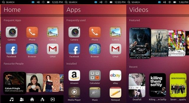 Poszczególne widoki Ubuntu Touch