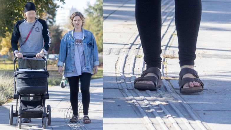 Aleksandra Domańska na spacerze z partnerem i dzieckiem