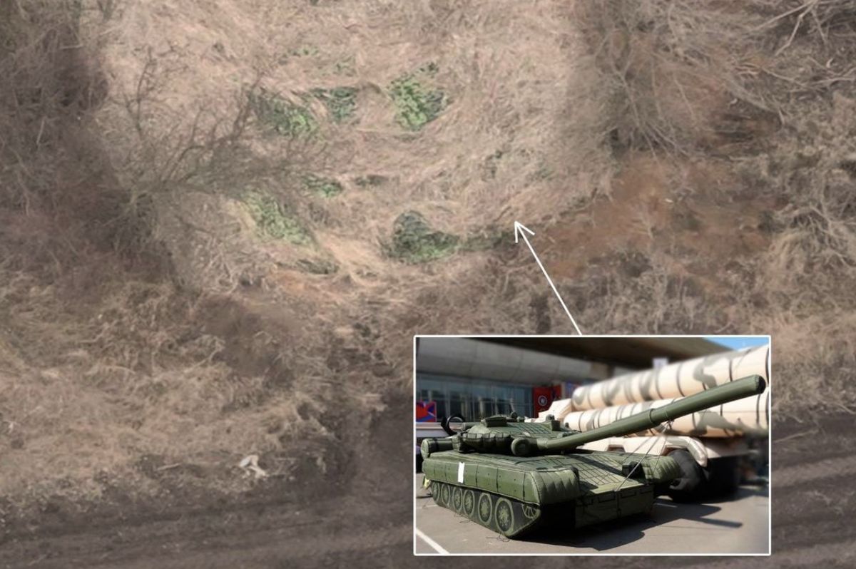 Zdjęcia z drona pozwoliły odkryć mistyfikację rosyjską. Czołgi, ustawione przez Rosjan były tylko dmuchanymi makietami