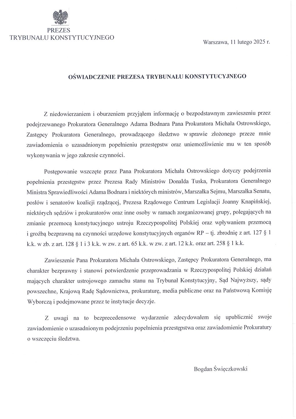 Oświadczenie Prezesa Trybunału Konstytucyjnego
