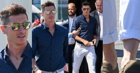 Lewandowski w podwiniętych spodniach i mokasynach z naklejką przed meczem z Danią (ZDJĘCIA)