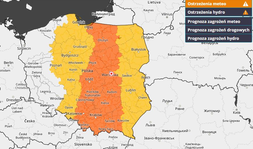 Prognozowane są burze, którym miejscami będą towarzyszyć bardzo silne opady deszczu i grad