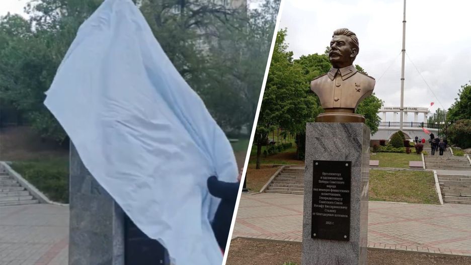 Pomnik Stalina w okupowanym Melitopolu
