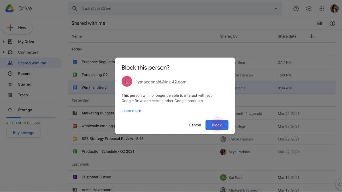 Dysk Google - blokowanie spamu