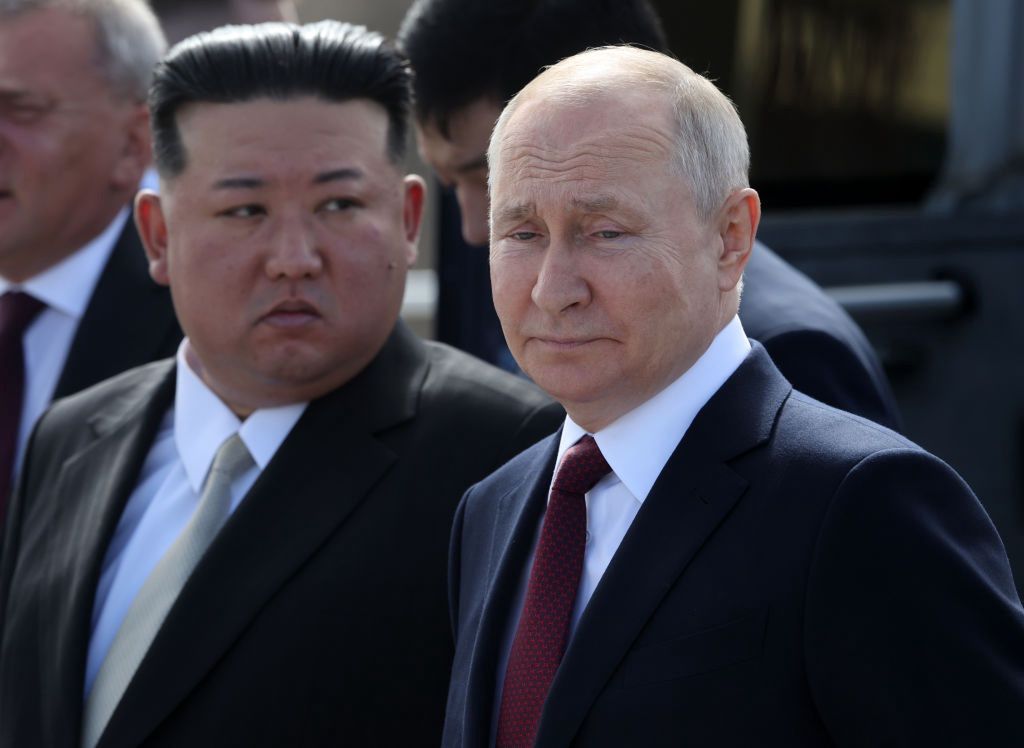 War in Ukraine. North Korea supports Russia. The photo shows Kim Jong Un and Vladimir Putin.