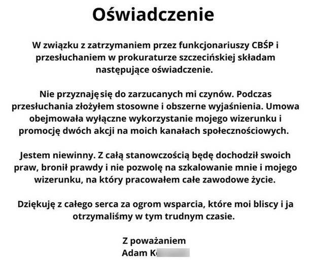 Oświadczenie Adama K.
