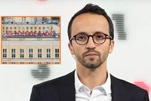 Samuel Pereira na tle siedziby Polskiego Radia