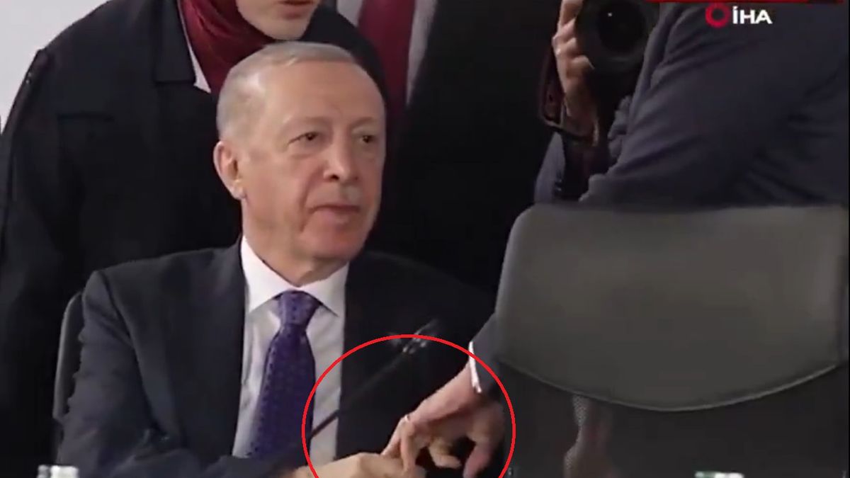 Prezydent Turcji nie chciał puścić palca Emmanuela Macrona