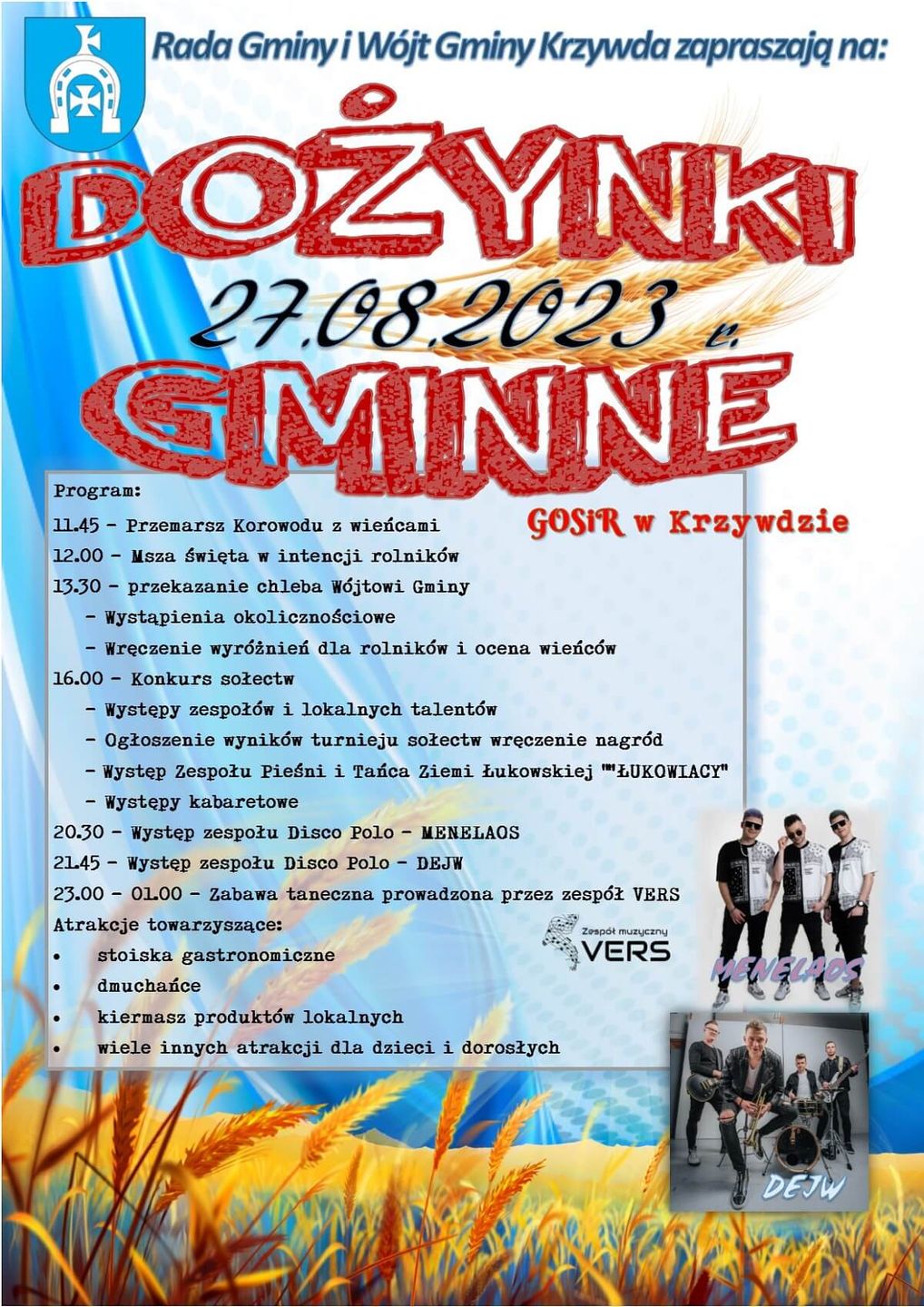 Dożynki w Krzywdzie 2023 - plakat, program wydarzenia