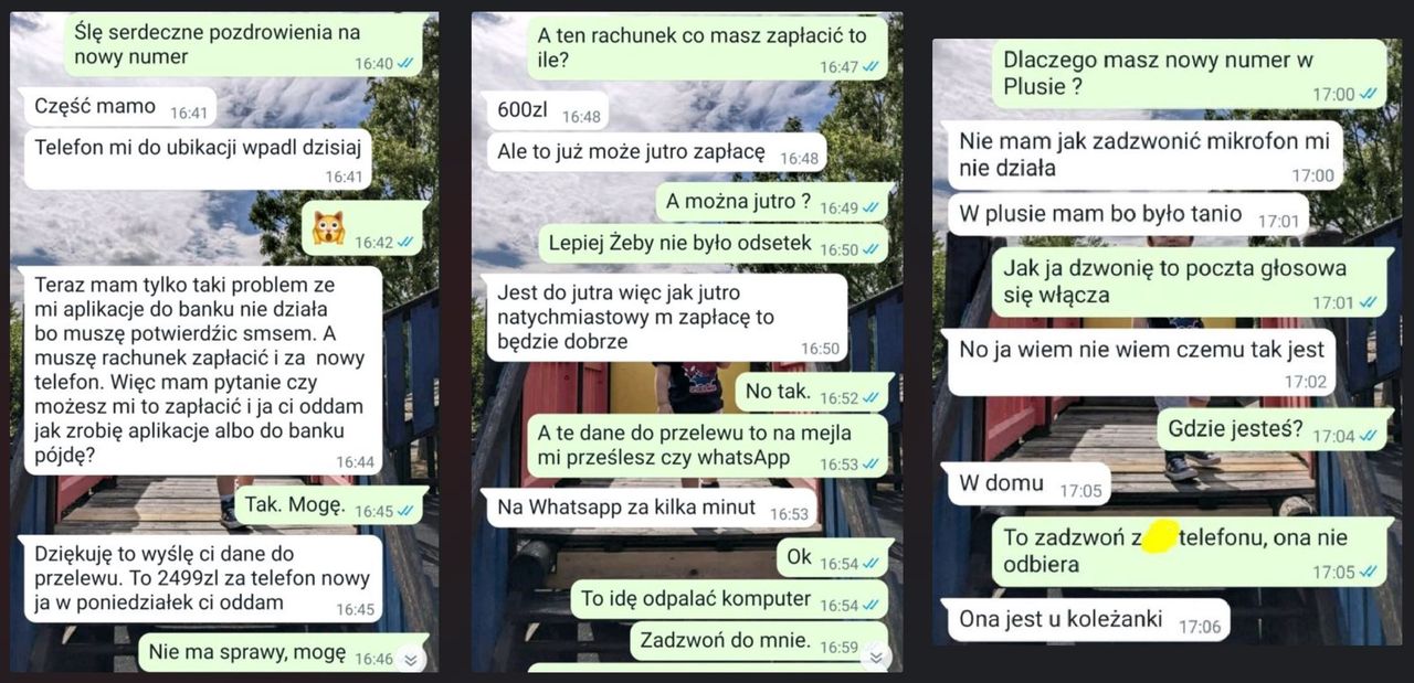 Przykładowy przebieg rozmowy-manipulacji na WhatsAppie